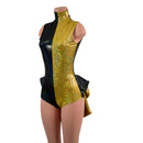 Backless Gold and Black Color Blocked Romper with Mini Tux Tails-3