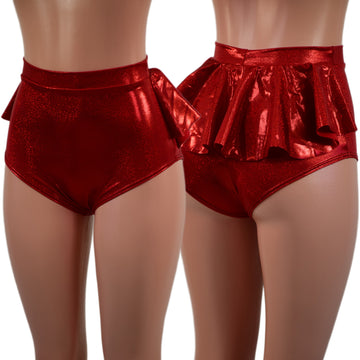 Red Sparkly Jewel Ruffle Rump Siren Shorts