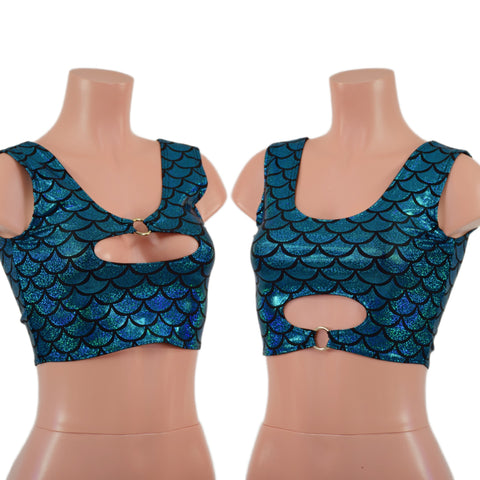 Turquoise Dragon Scale High Or Low Reversible Cutout Oring Mini Crop