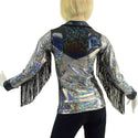 Silver and Black Kaleidoscope Rodeo Shirt with Fringe - 4