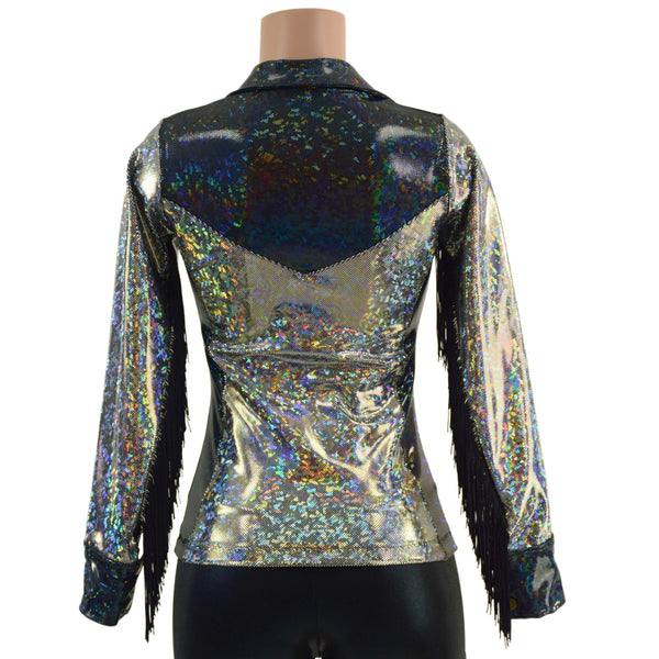 Silver and Black Kaleidoscope Rodeo Shirt with Fringe - 14