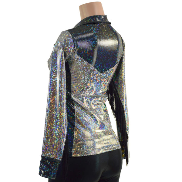 Silver and Black Kaleidoscope Rodeo Shirt with Fringe - 15