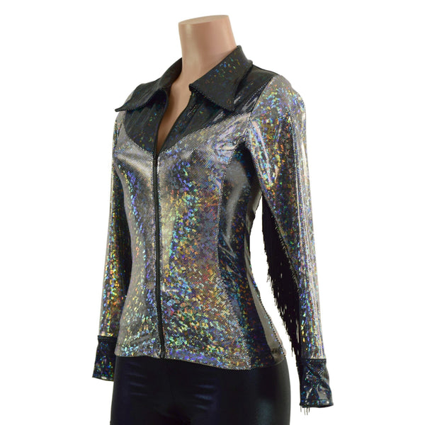 Silver and Black Kaleidoscope Rodeo Shirt with Fringe - 16