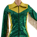 Gold and Green Kaleidoscope Rodeo Shirt with Fringe - 3