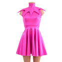 2PC Neon Pink Sleeveless Skater Dress with Elf Collar - 1