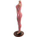 Red and White Stripe Plunging V Catsuit - 4