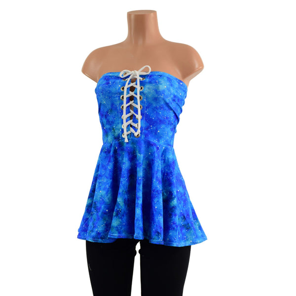 Celestial Print Laceup Peplum Top - 2