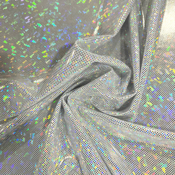 White Kaleidoscope Holographic Stretch Fabric - Coquetry Clothing