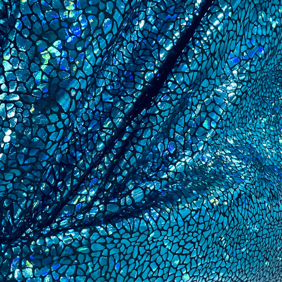 Turquoise on Black Shattered Glass Fabric - Coquetry Clothing