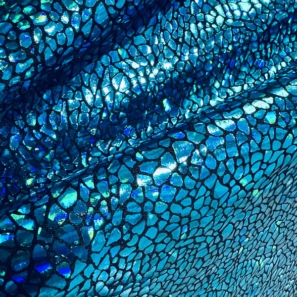 Turquoise on Black Shattered Glass Fabric - 2