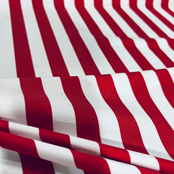 Red and White Stripe Spandex Fabric - Coquetry Clothing