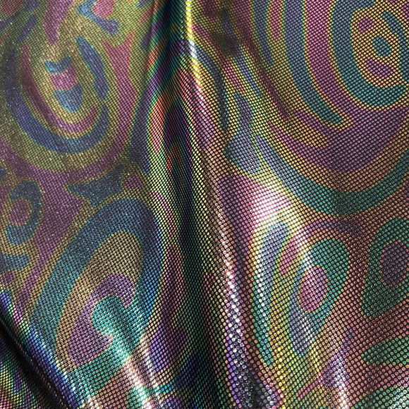Oil Slick Metallic Spandex Fabric - Coquetry Clothing