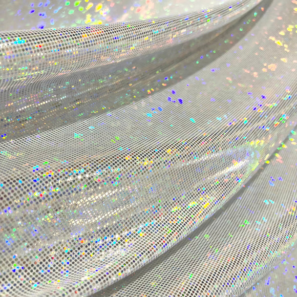 White Kaleidoscope Holographic Stretch Fabric - Coquetry Clothing
