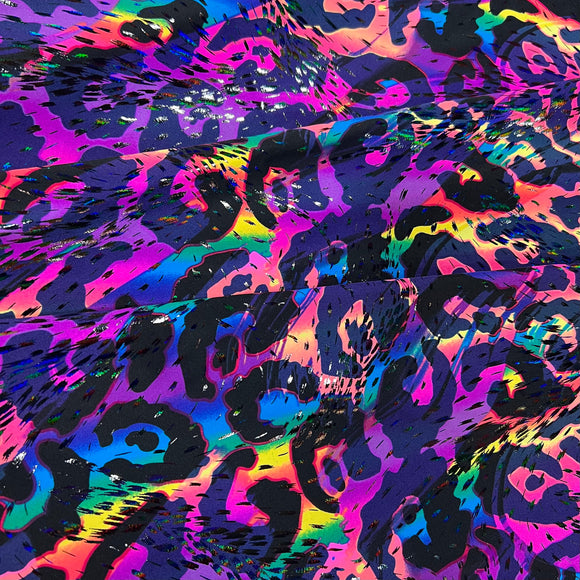 UV Glow Rainbow Leopard Print Spandex Fabric - Coquetry Clothing