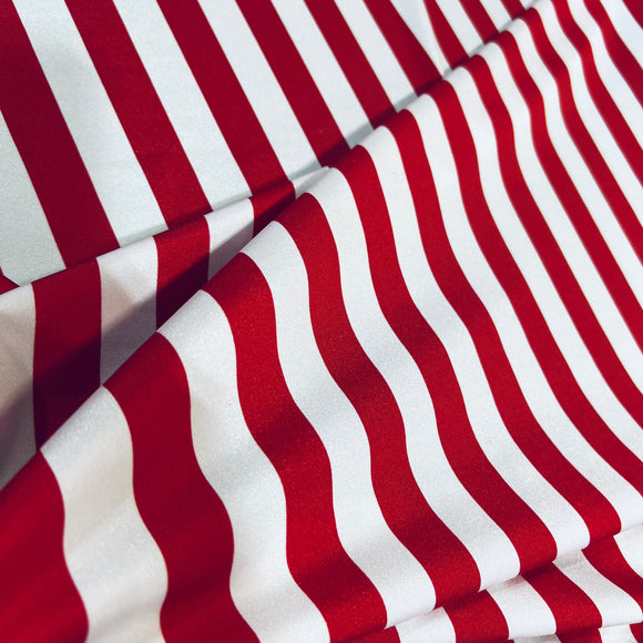 Red and White Stripe Spandex Fabric - Coquetry Clothing