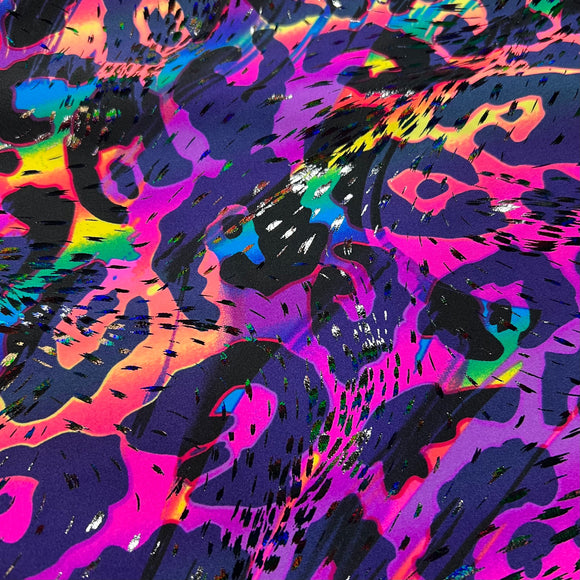 UV Glow Rainbow Leopard Print Spandex Fabric - Coquetry Clothing