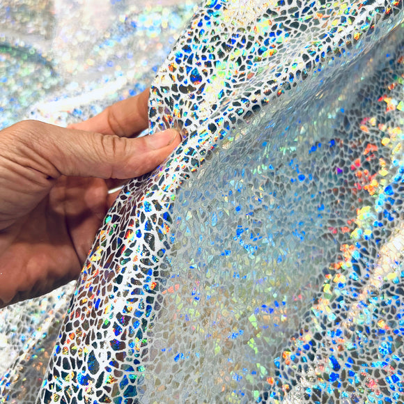 Silver on White Shattered Glass Fabric - Coquetry Clothing
