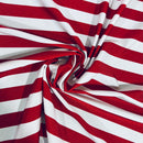 Red and White Stripe Spandex Fabric - Coquetry Clothing