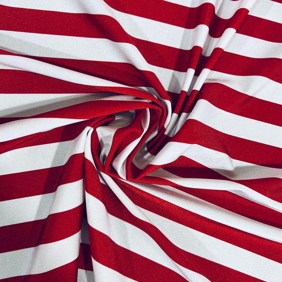 Red and White Stripe Spandex Fabric - Coquetry Clothing