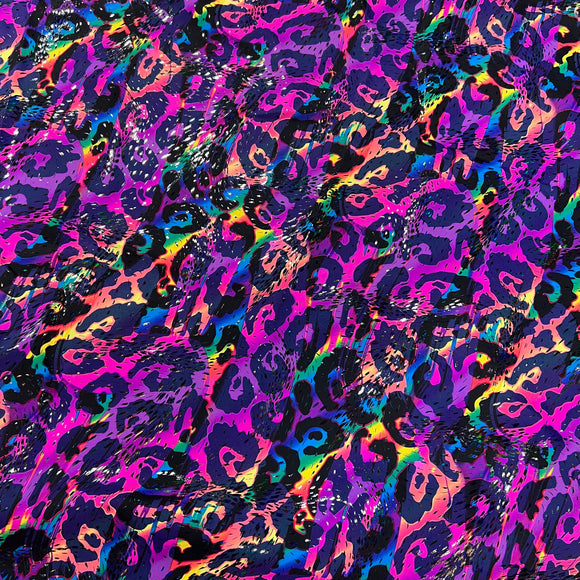UV Glow Rainbow Leopard Print Spandex Fabric - Coquetry Clothing