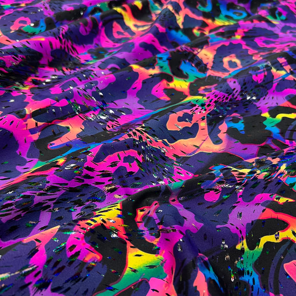 UV Glow Rainbow Leopard Print Spandex Fabric - Coquetry Clothing