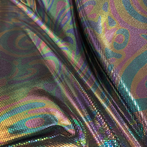 Oil Slick Metallic Spandex Fabric - Coquetry Clothing