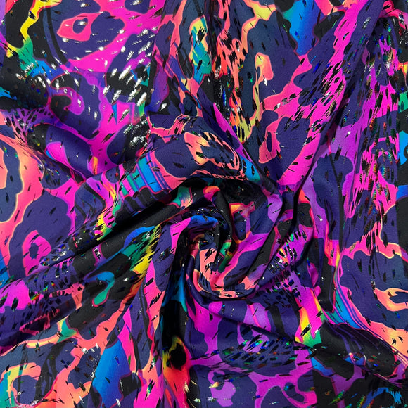 UV Glow Rainbow Leopard Print Spandex Fabric - Coquetry Clothing