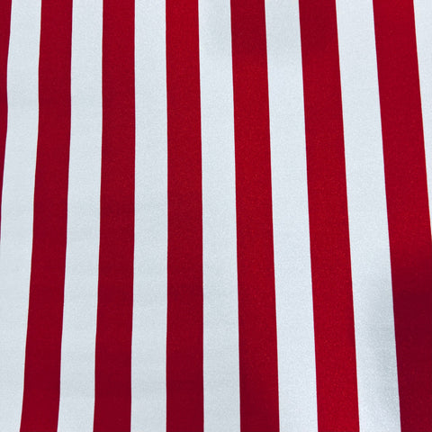 Red and White Stripe Spandex Fabric - Coquetry Clothing