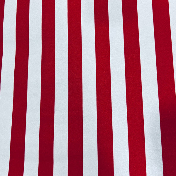 Red and White Stripe Spandex Fabric - 1