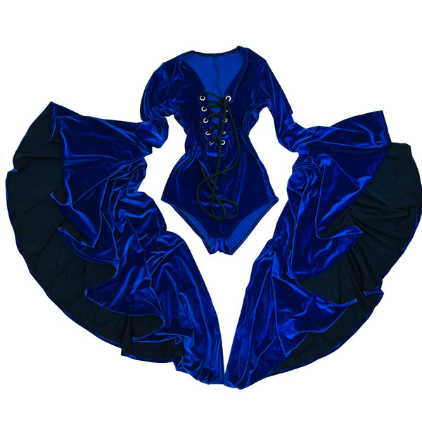 Sapphire Blue Sorceress Sleeve Romper with Lace Up Neckline - 1
