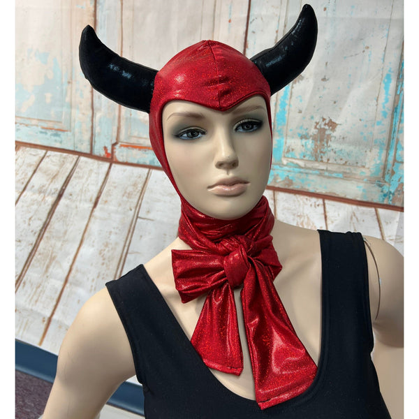 Red and Black Devil Bonnet Hood - 1