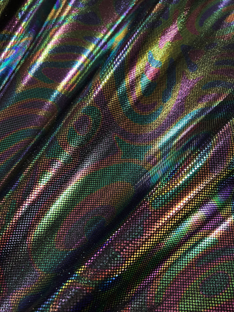 Oil Slick Metallic Spandex Fabric - Coquetry Clothing
