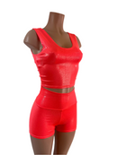 Blazing Coral NEON UV Glow High Waist Shorts OR Top READY to SHIP - Coquetry Clothing