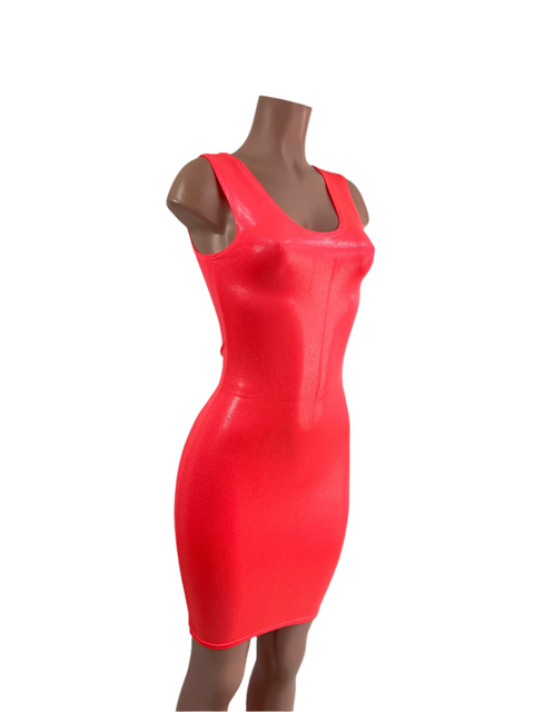 Blazing Coral UV Glow Bodycon Tank Dress READY to SHIP - Coquetry Clothing