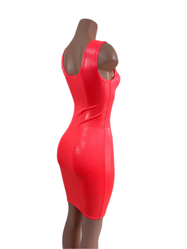 Blazing Coral UV Glow Bodycon Tank Dress READY to SHIP - 2