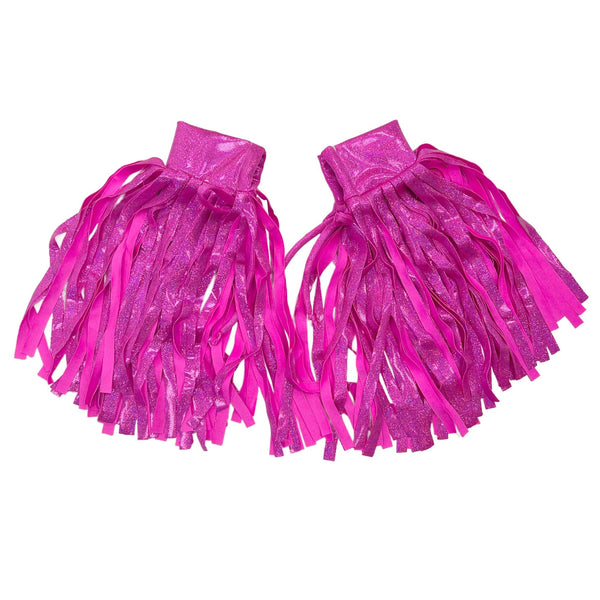 Neon Pink Fringed Wrestling Arm Bands with Slide Ties - 2