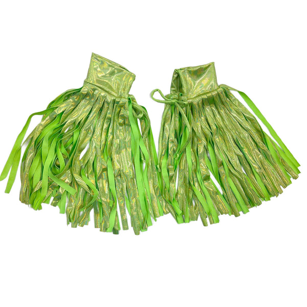 Neon Lime Fringed Wrestling Arm Bands with Slide Ties - 5