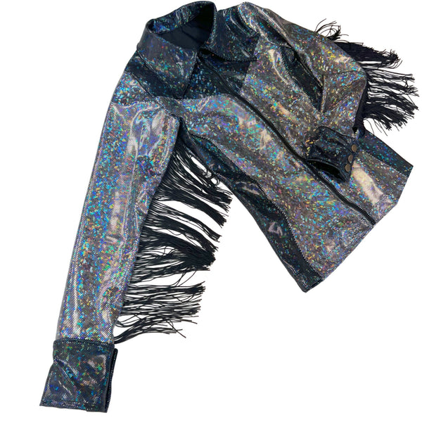 Silver and Black Kaleidoscope Rodeo Shirt with Fringe - 7