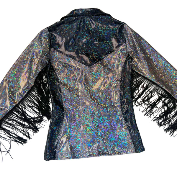 Silver and Black Kaleidoscope Rodeo Shirt with Fringe - 17
