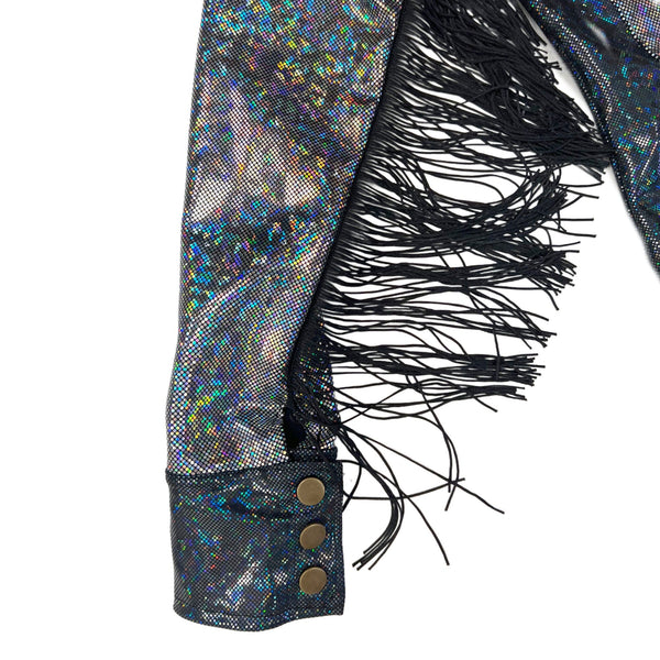 Silver and Black Kaleidoscope Rodeo Shirt with Fringe - 9
