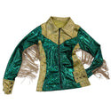 Gold and Green Kaleidoscope Rodeo Shirt with Fringe - 11