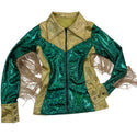Gold and Green Kaleidoscope Rodeo Shirt with Fringe - 10