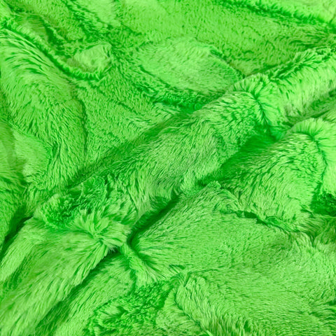 UV Glow Neon UFO Green Minky Faux Fur Fabric - Coquetry Clothing