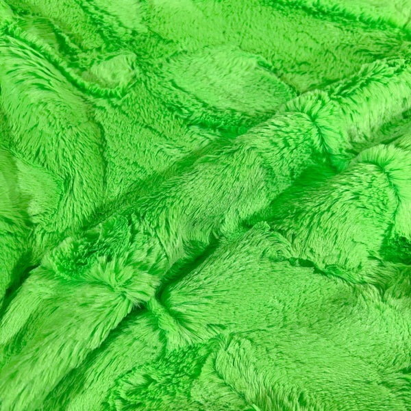 UV Glow Neon UFO Green Minky Faux Fur Fabric - 1