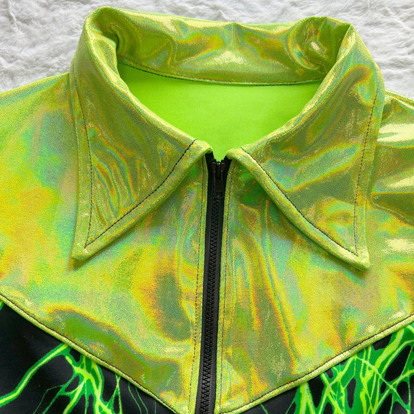 Neon Green Lightning Rodeo Shirt with Fringe - 5