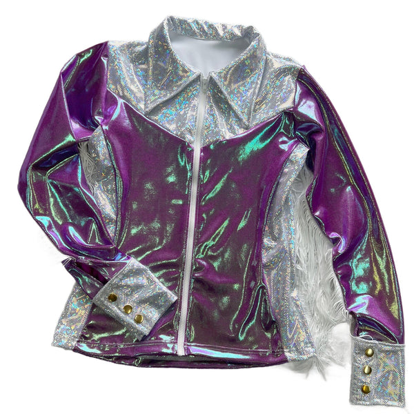 Plumeria and White Kaleidoscope Rodeo Shirt with Fringe - 1