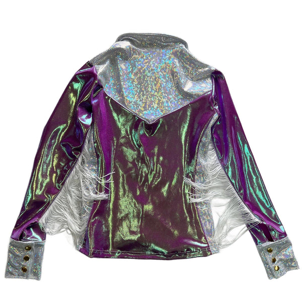 Plumeria and White Kaleidoscope Rodeo Shirt with Fringe - 7