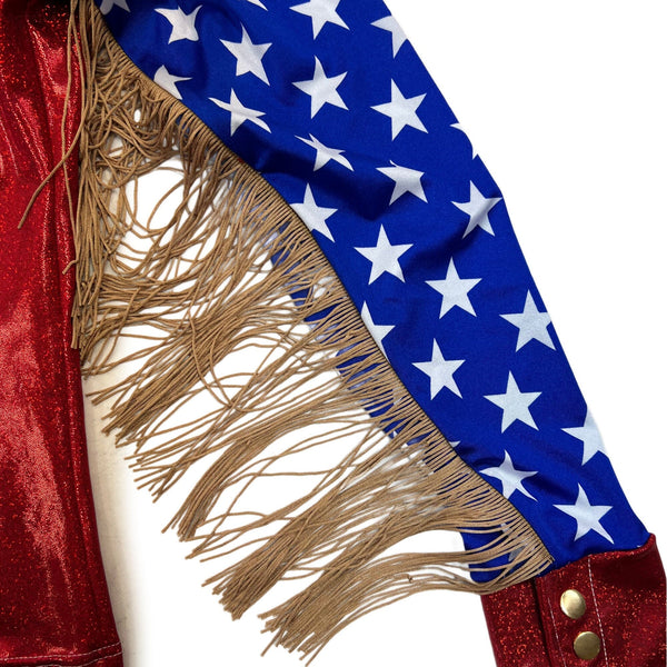 Red White and Blue Patriotic Rodeo Shirt with Fringe - 7