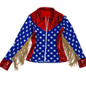 Red White and Blue Patriotic Rodeo Shirt with Fringe - 9