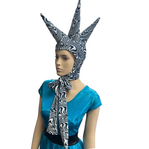 Triple Unicorn Horn Bonnet in Distortion Velvet - Coquetry Clothing